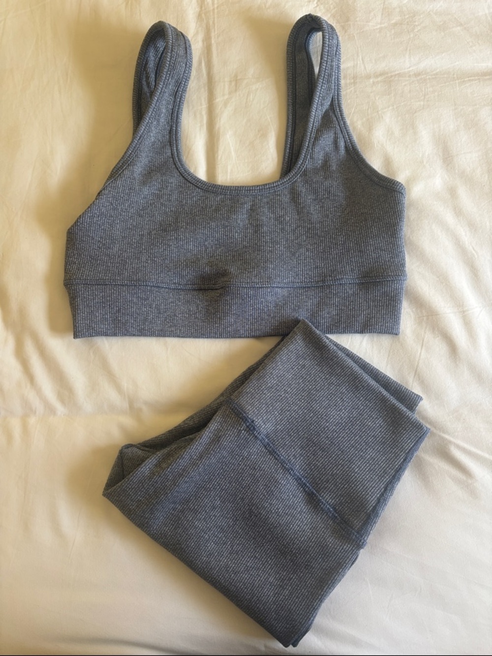 Electric & Rose Ribbed Sports Bra & Legging Set - Blue/Gray